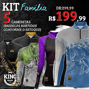 KIT FAMÍLIA - 5 CAMISETAS  KING BRASIL (SORTIDAS) - PROTEÇÃO UV