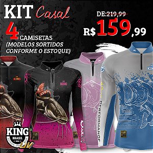 KIT CASAL - 4 CAMISETAS KING BRASIL (SORTIDAS) - PROTEÇÃO UV