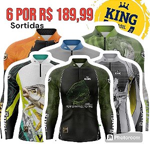 KIT MASCULINAS - 6 CAMISETAS MASCULINAS KING BRASIL (SORTIDAS) - PROTEÇÃO UV