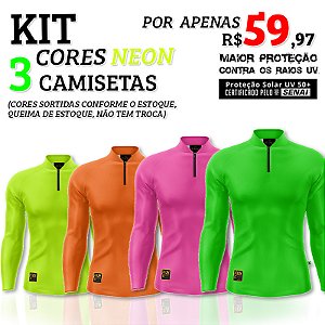 KIT MASCULINAS - 3 CAMISETAS KING BRASIL LISAS GOLA PADRE (SORTIDAS) - PROTEÇÃO UV