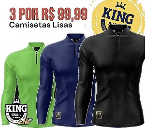 KIT MASCULINAS - 3 CAMISETAS KING BRASIL LISAS GOLA PADRE (SORTIDAS) - PROTEÇÃO UV