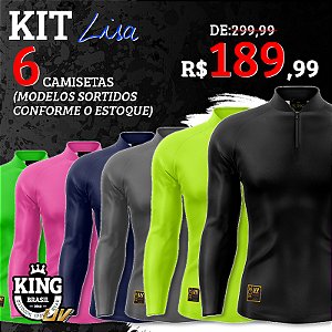 KIT MASCULINAS - 6 CAMISETAS KING BRASIL LISAS GOLA PADRE (SORTIDAS) - PROTEÇÃO UV