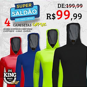 KIT - 4 CAMISETAS KING BRASIL (SORTIDAS - CAPUZ) - PROTEÇÃO UV