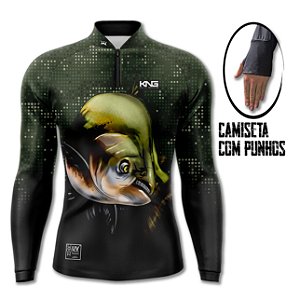 CAMISETA DE PESCA KING BRASIL COM PROTEÇÃO UV 50+ COM PUNHO (KNG-04)