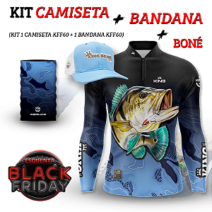 KIT BLACK FRIDAY CAMISETA + BANDANA + BONÉ KING BRASIL COM PROTEÇÃO UV 50+ (KFF60N)