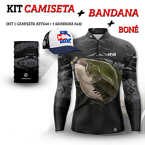CAMISETA + BANDANA + BONÉ KING BRASIL COM PROTEÇÃO UV 50+ (KFF648N)