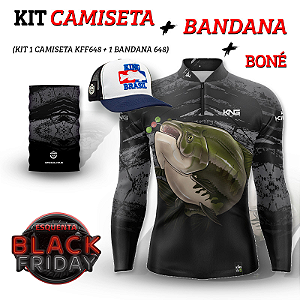 KIT BLACK FRIDAY CAMISETA + BANDANA + BONÉ KING BRASIL COM PROTEÇÃO UV 50+ (KFF648N)