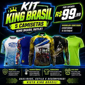 5 CAMISETAS KING BRASIL COM PROTEÇÃO UV 50+ (OUTLET) - NÃO FAZEMOS TROCA, NEM DEVOLUÇÃO.