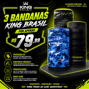 3 BANDANAS KING BRASIL - PROTEÇÃO UV - MODELOS SORTIDOS