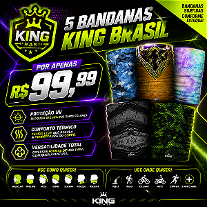 5 BANDANAS KING BRASIL - PROTEÇÃO UV - MODELOS SORTIDOS