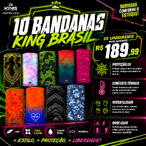 10 BANDANAS KING BRASIL - PROTEÇÃO UV - MODELOS SORTIDOS