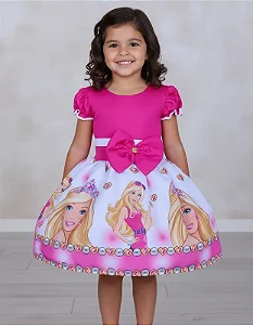 Vestido Temático Barbie Pink Luxinho - Fantasia Infantil para Menina