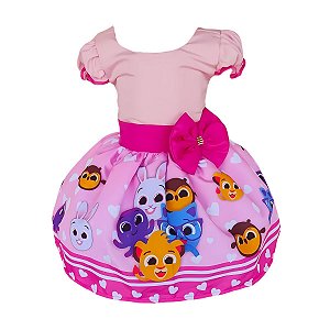 Vestido Temático Luxo Bichinhos Fofos Rosa