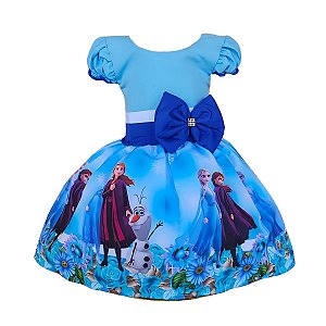 Vestido Temático Luxo Frozen Flores