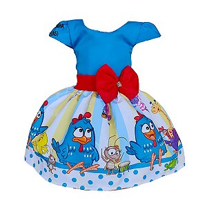 Vestido Temático Luxo Galinha Pintadinha Azul Listra