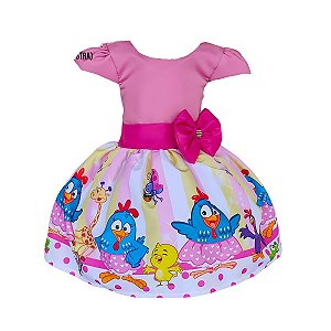 Vestido Temático Luxo Galinha Pintadinha Rosa Listra