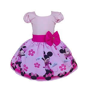 Vestido Temático Luxo Minnie Rosa Flores