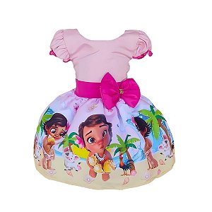 Vestido Temático Luxo Moana Baby Rosa