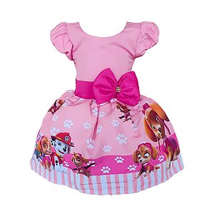 Vestido Temático Luxo Patrulha Canina Rosa
