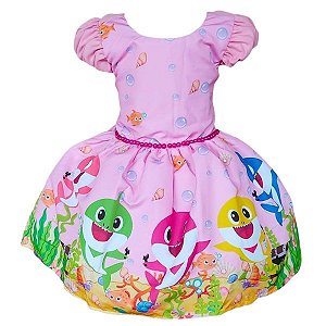 Vestido Temático Super Luxo Baby Tubarão Rosa