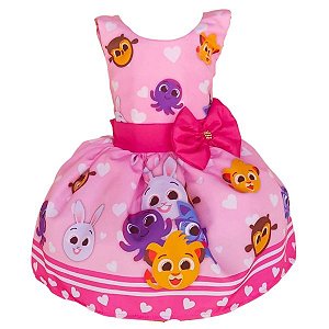 Vestido Temático Super Luxo Bichinhos Fofos Rosa