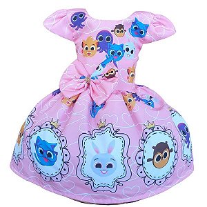 Vestido Temático Super Luxo Bichinhos Fofos Salmão