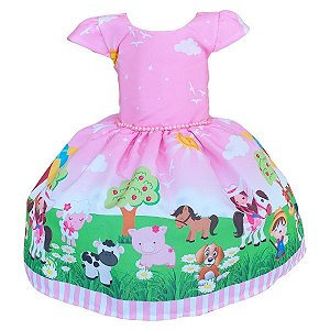 Vestido Temático Super Luxo Fazendinha Pérolas