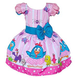 Vestido Temático Super Luxo Galinha Pintadinha Rosa L/ Azul
