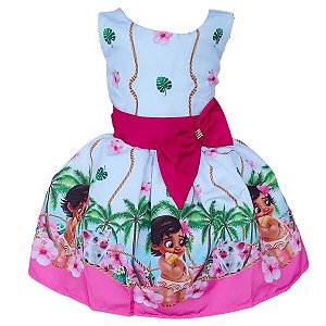 Vestido Temático Super Luxo Moana Baby Branco