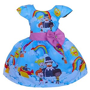 Vestido Temático Super Luxo Mundo Bita Azul