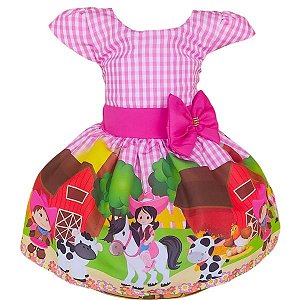 Vestido Temático Super Luxo Fazendinha Xadrez