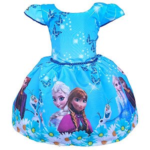 Vestido Temático Super Luxo Frozen Elsa e Ana Pérolas