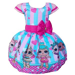 Vestido Temático Super Luxo Lol Azul e Rosa
