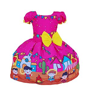 Vestido Festa Junina São João Quadrilha Caipira Xadrez Bandeirinha Pink