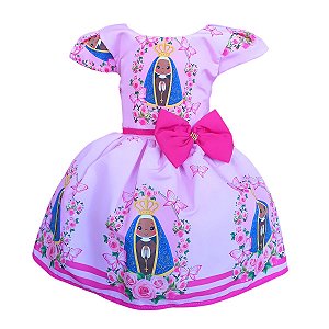 Vestido Temático Super Luxo Religioso Nossa Senhora Aparecida Rosa