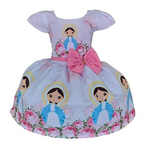 Vestido Temático Super Luxo Religioso Nossa Senhora das Graças Branco