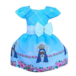 Vestido Temático Super Luxo Religioso Nossa Senhora Aparecida Azul