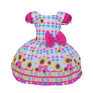 Vestido Festa Junina São João Quadrilha Caipira Xadrez Girassol