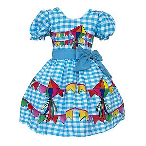 Vestido Festa Junina São João Quadrilha Caipira Xadrez Azul