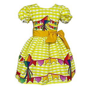 Vestido Festa Junina São João Quadrilha Caipira Xadrez Amarelo