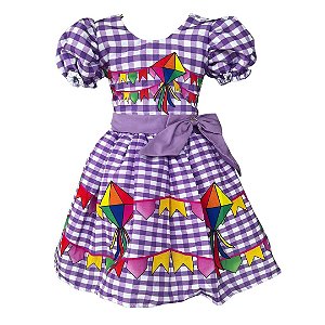Vestido Festa Junina São João Quadrilha Caipira Xadrez Lilas