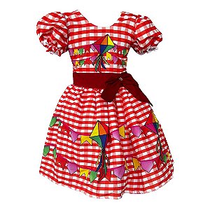 Vestido Festa Junina São João Quadrilha Caipira Xadrez Vermelho Alaranjado