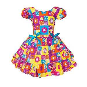 Vestido Festa Junina São João Quadrilha Caipira Xadrez Colorido Floral