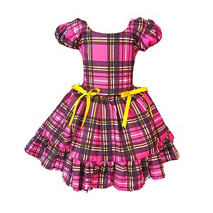 Vestido Festa Junina São João Quadrilha Caipira Xadrez Rosa e Preto