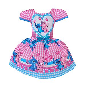 Vestido Festa Junina São João Quadrilha Caipira Xadrez Stitch e Angel Rosa