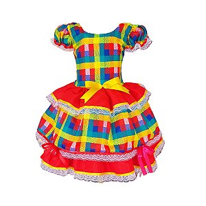 Vestido Festa Junina São João Quadrilha Caipira Xadrez Vermelho