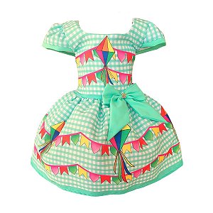 Vestido Festa Junina São João Quadrilha Caipira Xadrez Verde Claro