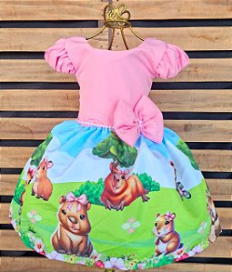 Vestido Capivara Pérolas Temático Infantil Festa