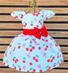 Vestido Cereja Luxo Temático Infantil Festa Aniversário