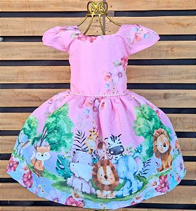 Vestido Safari Pérolas Luxo Temático Infantil Festa